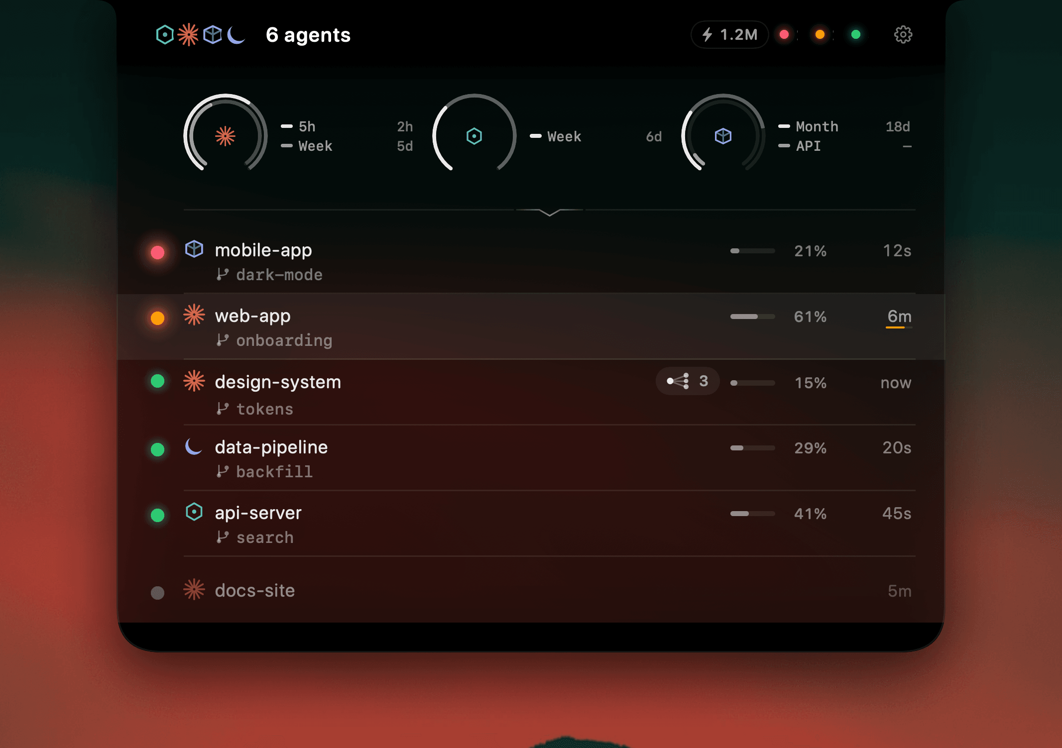AgentNotch showing Claude Code, Cursor, and Codex side by side with live status and plan usage — AgentNotch + Pi