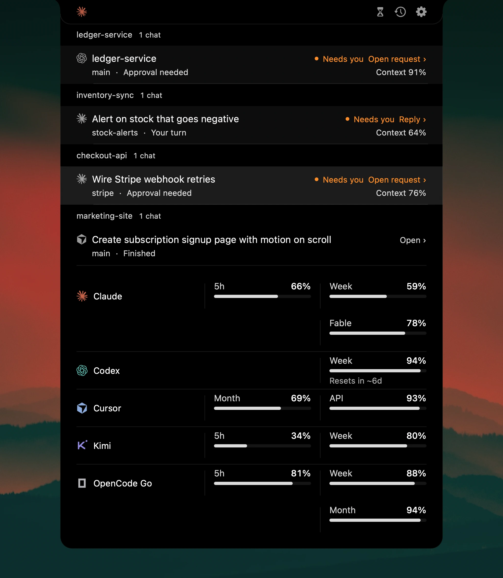 AgentNotch groups running tasks and requests by project