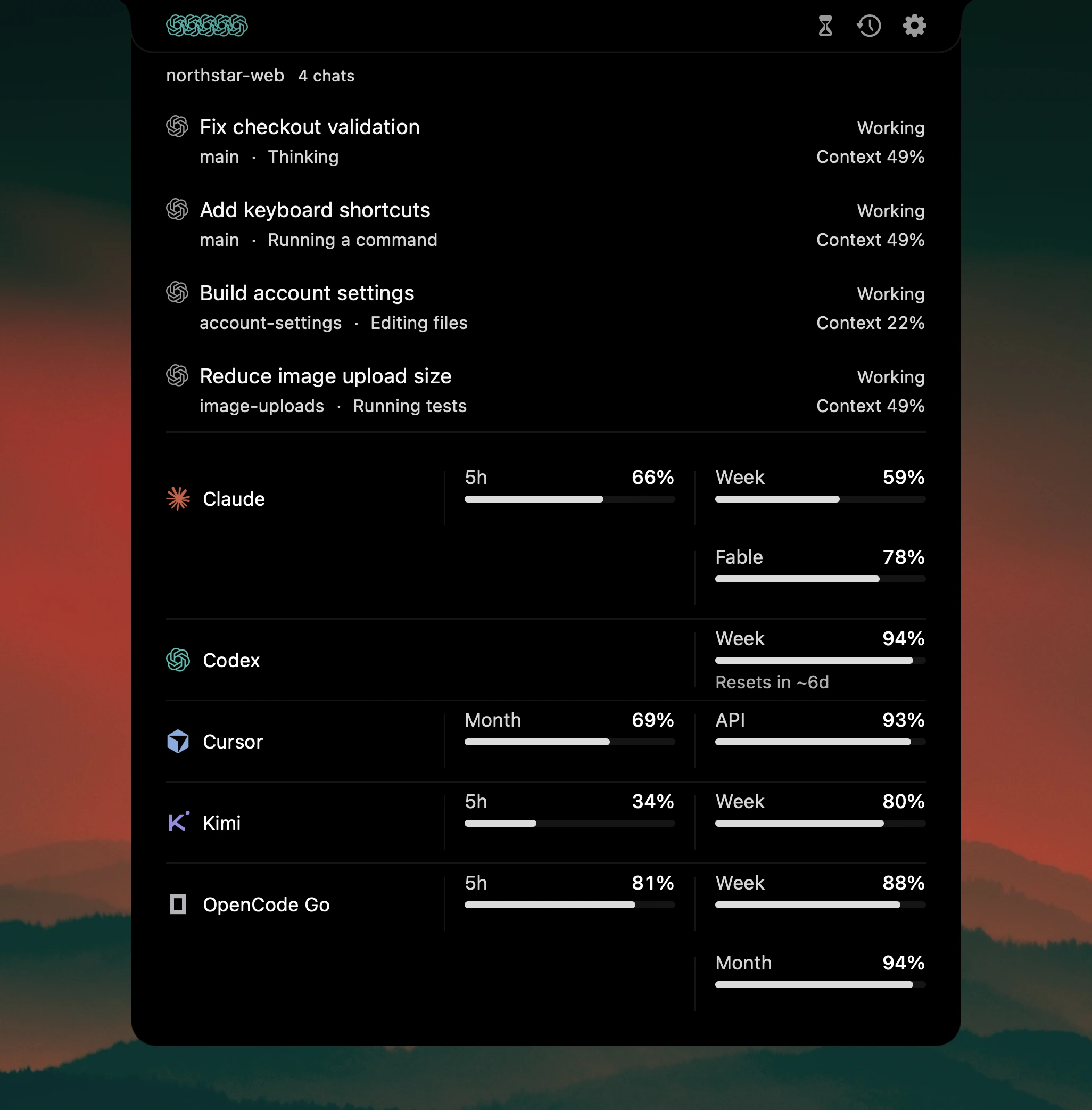 Agent sessions grouped by project with task names and separate worktree branches